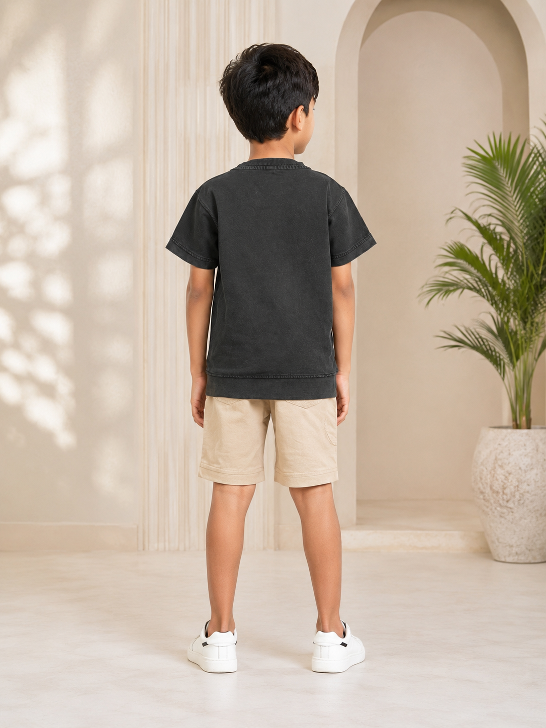 Boys' Imported Printed T-Shirt & Shorts Co-Ord Set – Washed Coffee & Khaki Beige 2066PL-268-CFE - Image 2