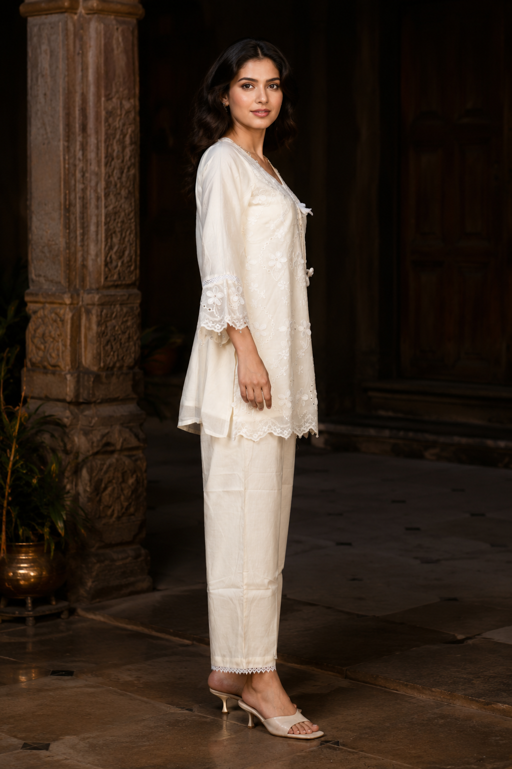 Elegant White Imported Fabric Co-ord Set for Women 1303DFL-449-WHT - Image 5