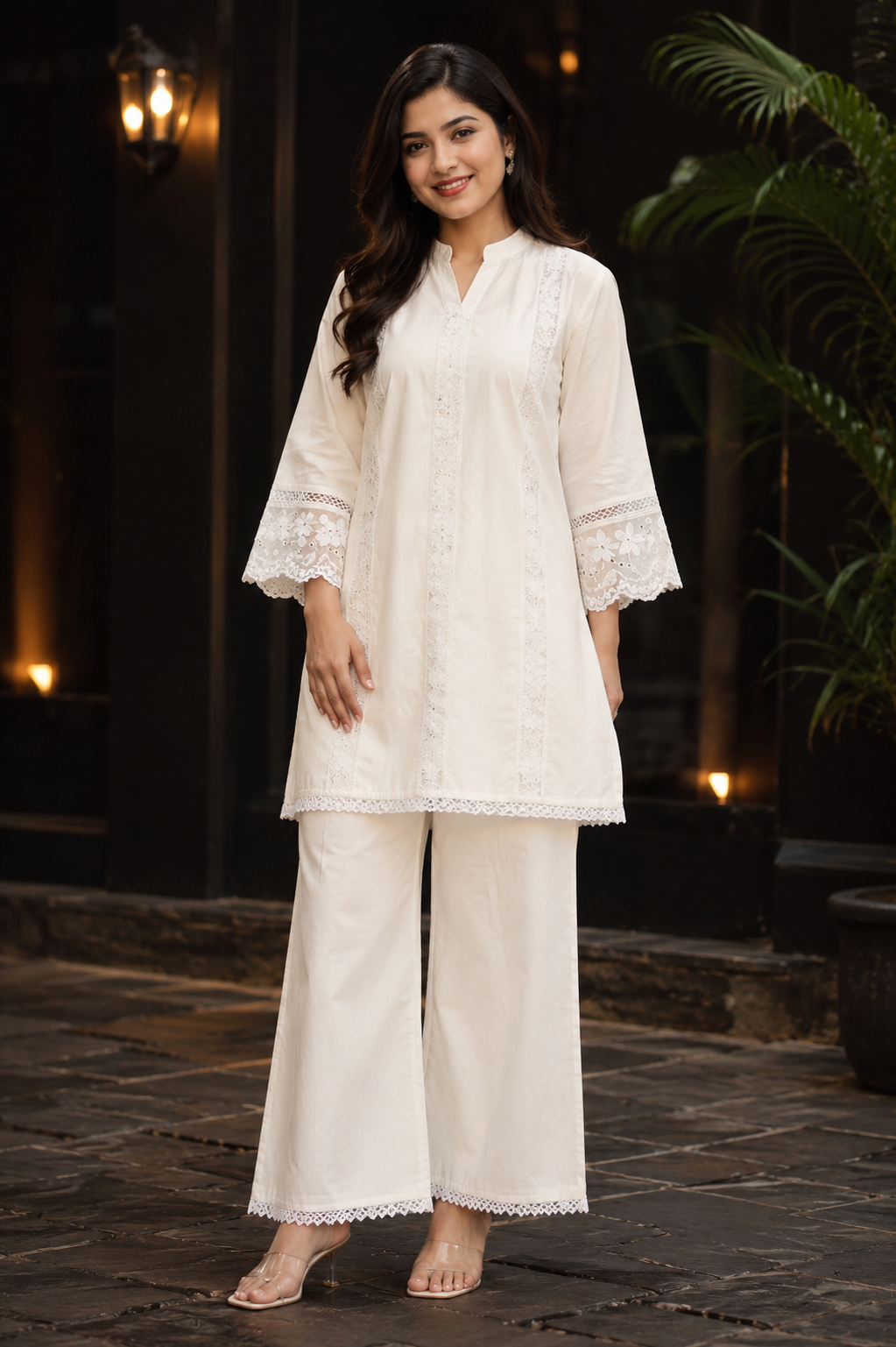 Elegant White Imported Fabric Co-ord Set for Women 1303DFL-449-WHT - Image 4