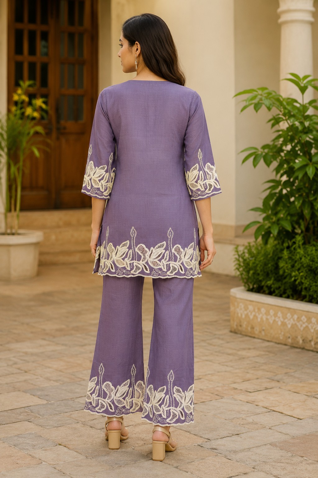 Women’s Lavender Imported Fabric Embroidered Co-ord Set 1495PL-427-PPL - Image 2