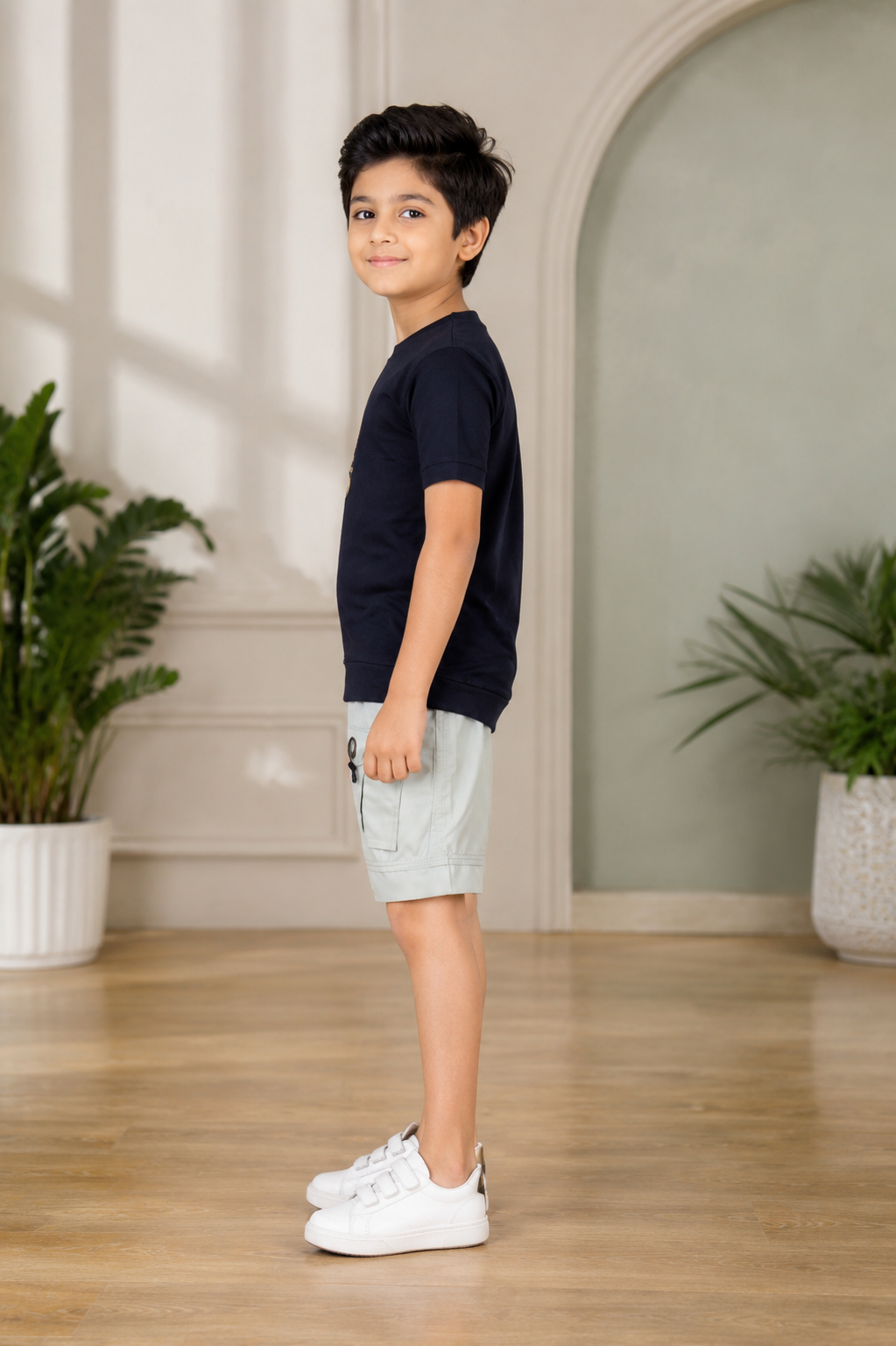 Boys' Imported Printed T-Shirt & Cargo Shorts Co-Ord Set – Navy Blue & Ice Blue 6548PT-268-NVY - Image 2