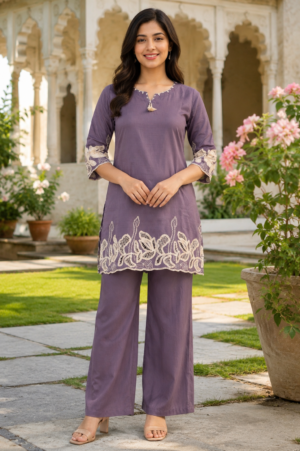 Women’s Lavender Imported Fabric Embroidered Co-ord Set 1495PL-427-PPL