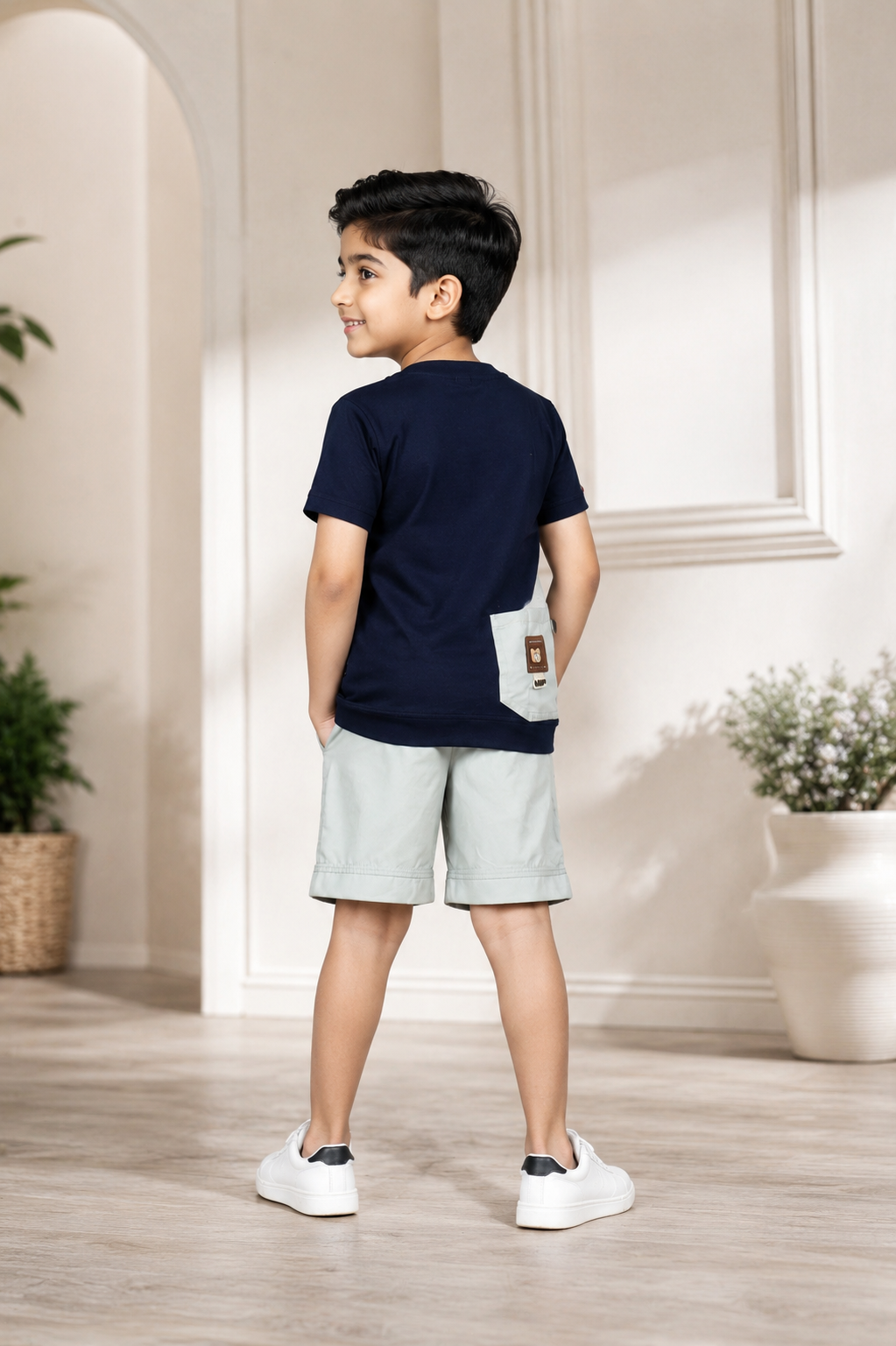 Boys' Imported Printed T-Shirt & Cargo Shorts Co-Ord Set – Navy Blue & Ice Blue 6548PT-268-NVY - Image 5