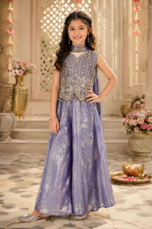 Royal Lavender Embroidered Girls Party Wear Gown 9913C-448-LAV
