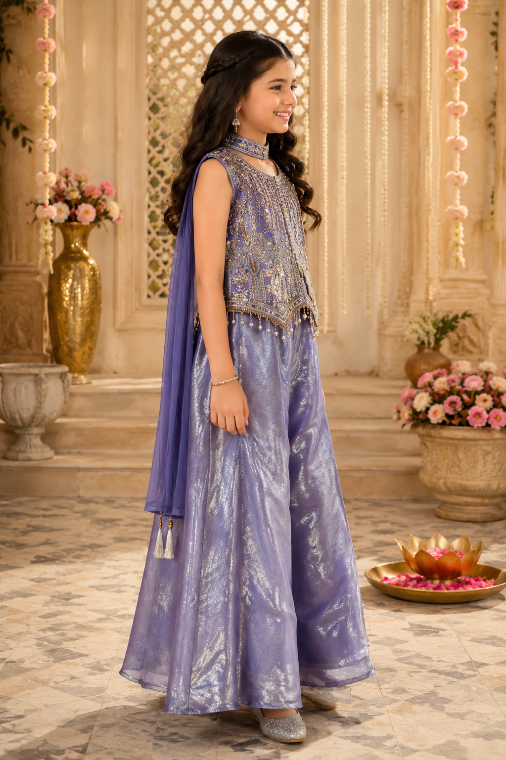 Royal Lavender Embroidered Girls Party Wear Gown 9913C-448-LAV - Image 4