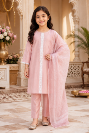 G2889 Elegant Blush Pink Girls Ethnic Kurta Pant Set G2889-246-ONN