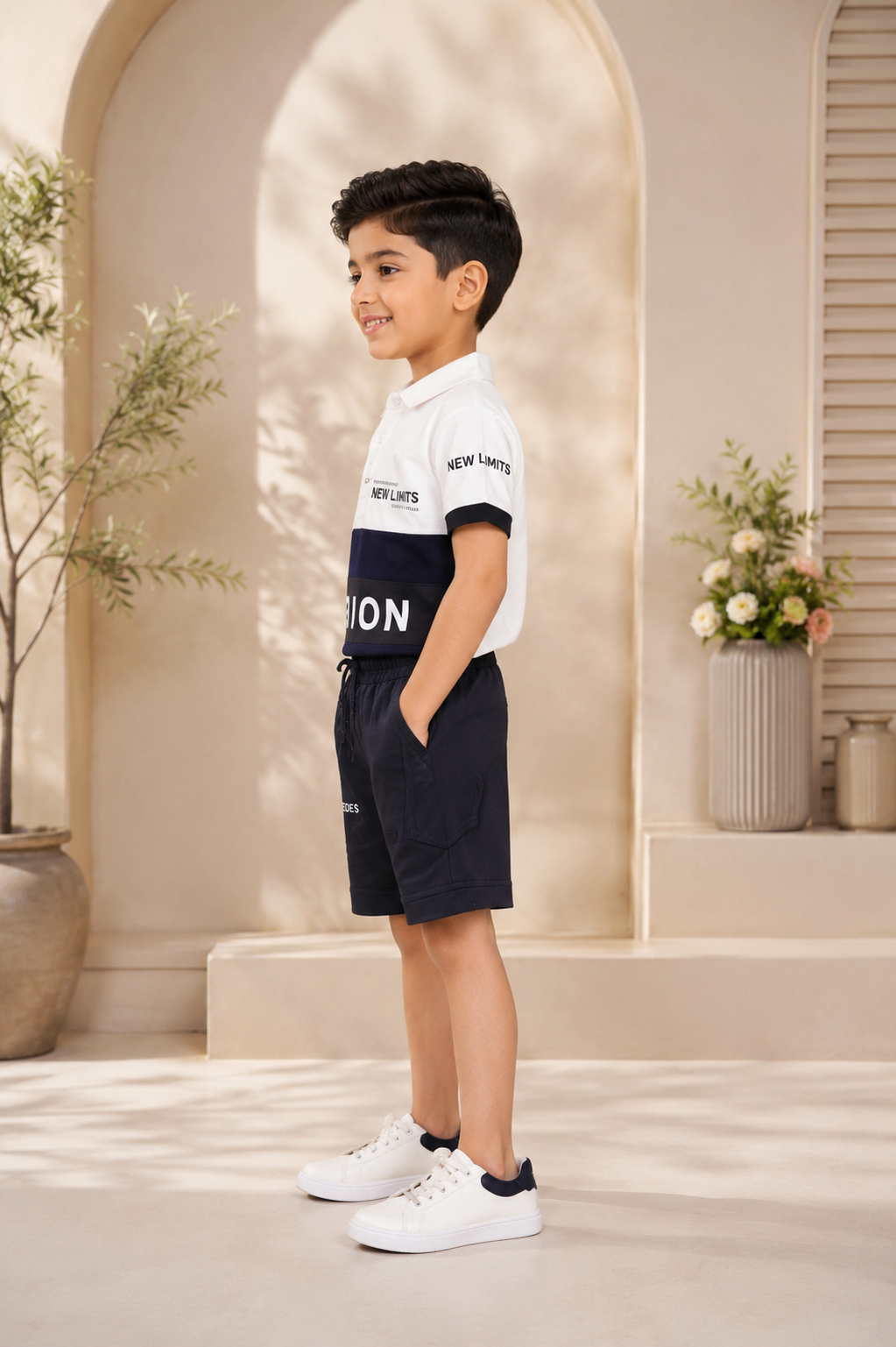 Boys’ Imported Fabric Polo T-Shirt & Shorts Set 13280LN-268-NAVY - Image 4