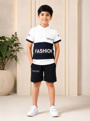 Boys’ Imported Fabric Polo T-Shirt & Shorts Set 13280LN-268-NAVY