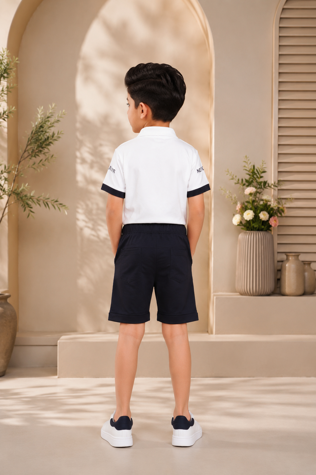 Boys’ Imported Fabric Polo T-Shirt & Shorts Set 13280LN-268-NAVY - Image 5