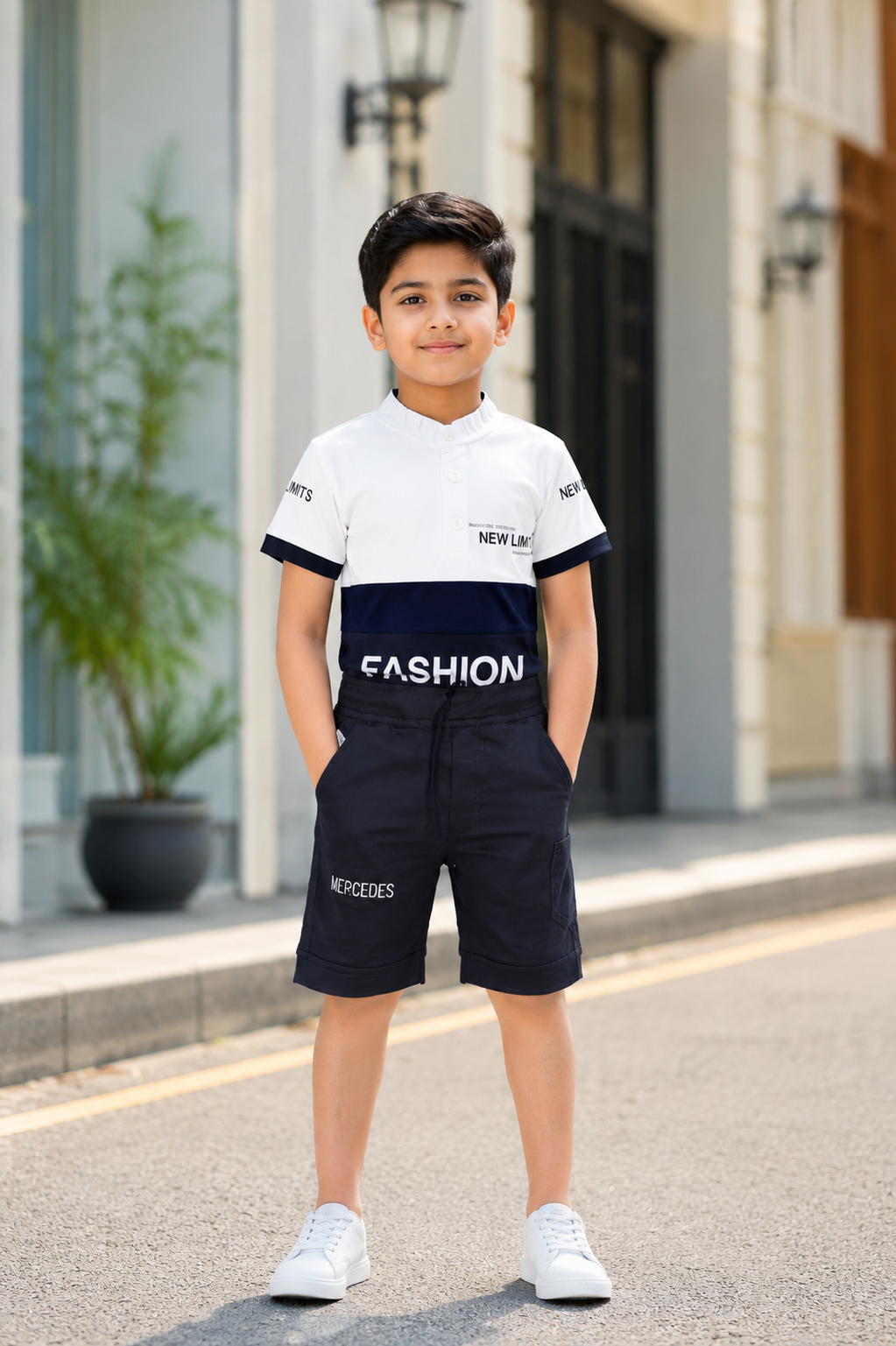 Boys’ Imported Fabric Polo T-Shirt & Shorts Set 13280LN-268-NAVY - Image 3