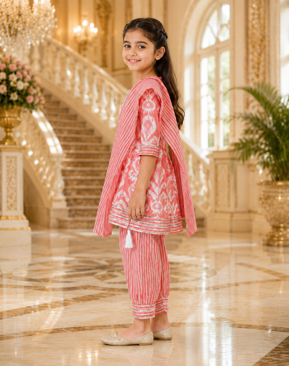 Elegant Coral Pink Girls Ethnic Kurta Patiala Set H1152-246-PCH - Image 2