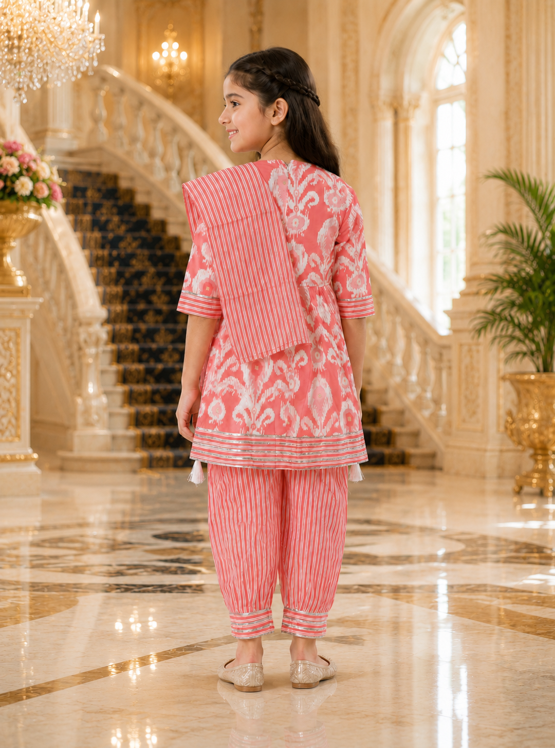 Elegant Coral Pink Girls Ethnic Kurta Patiala Set H1152-246-PCH - Image 3