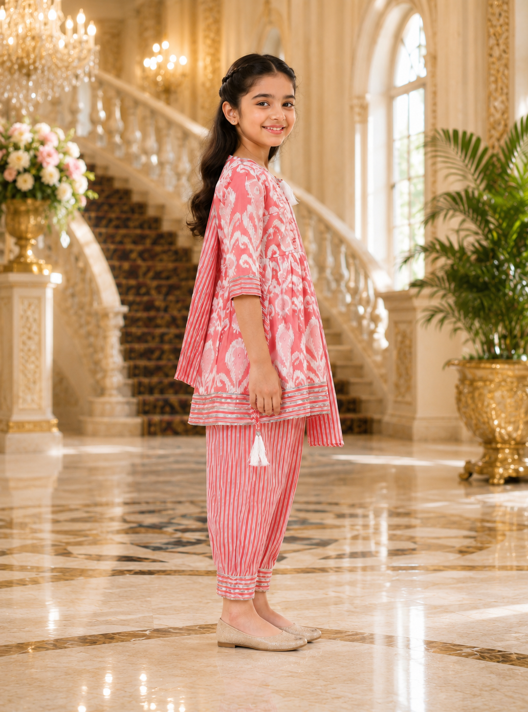 Elegant Coral Pink Girls Ethnic Kurta Patiala Set H1152-246-PCH - Image 4