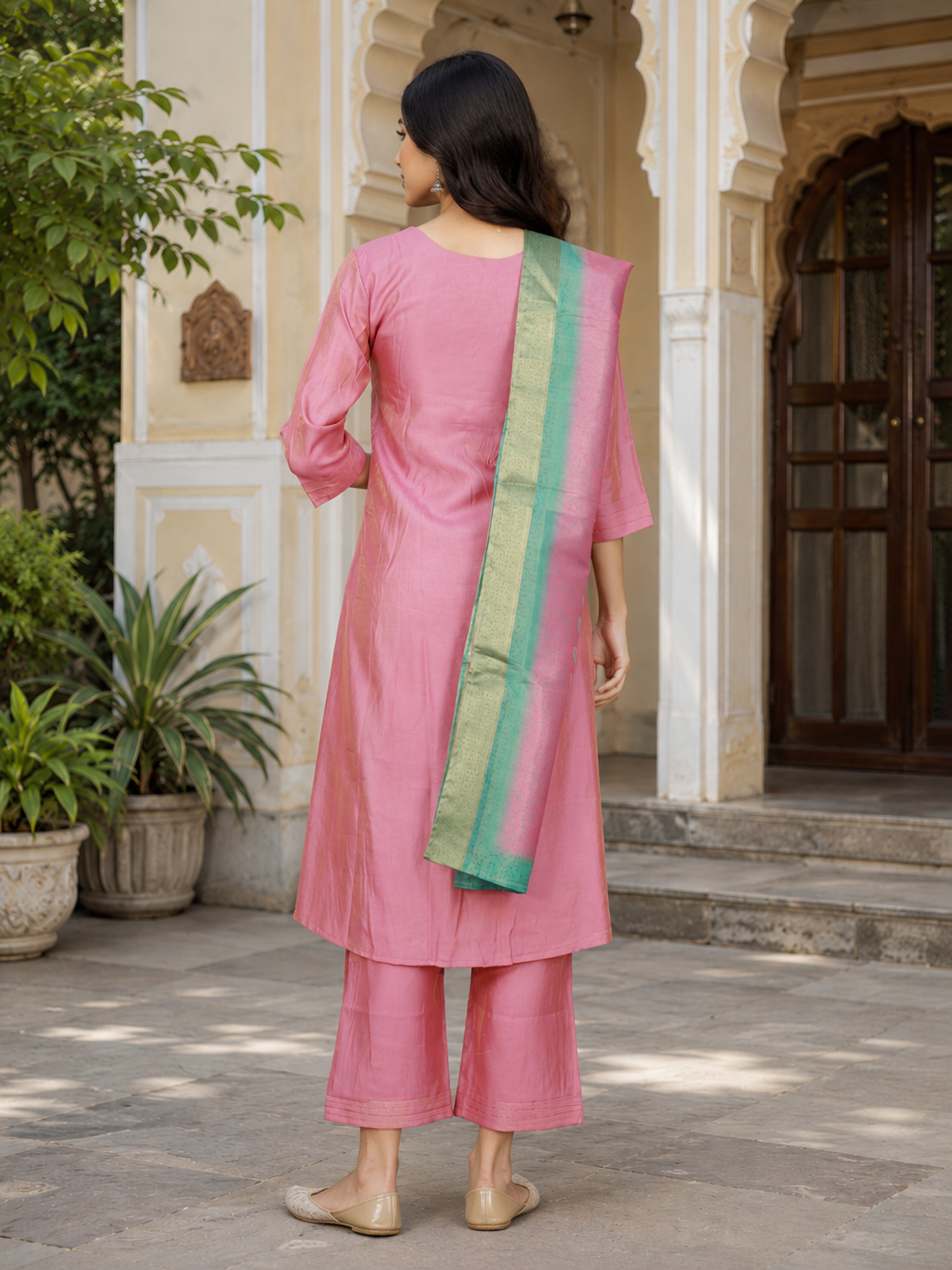 Women's Pink Imported Fabric Embroidered Kurta Set with Dupatta 2404PR-445-PINK - Image 2