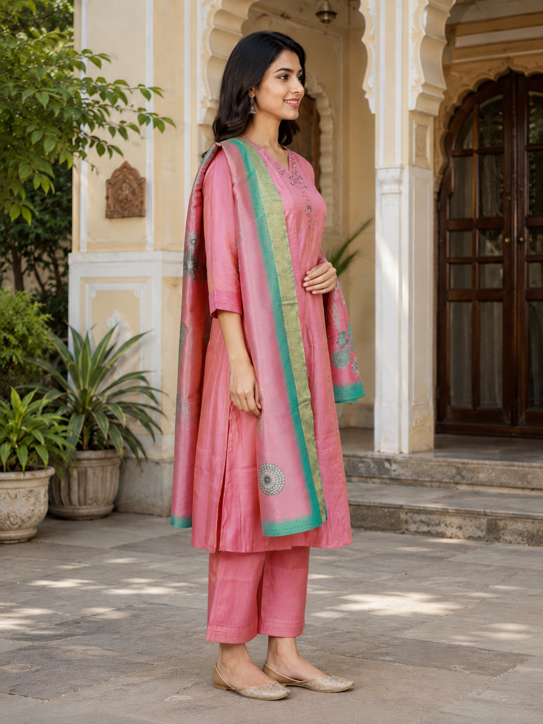 Women's Pink Imported Fabric Embroidered Kurta Set with Dupatta 2404PR-445-PINK - Image 3