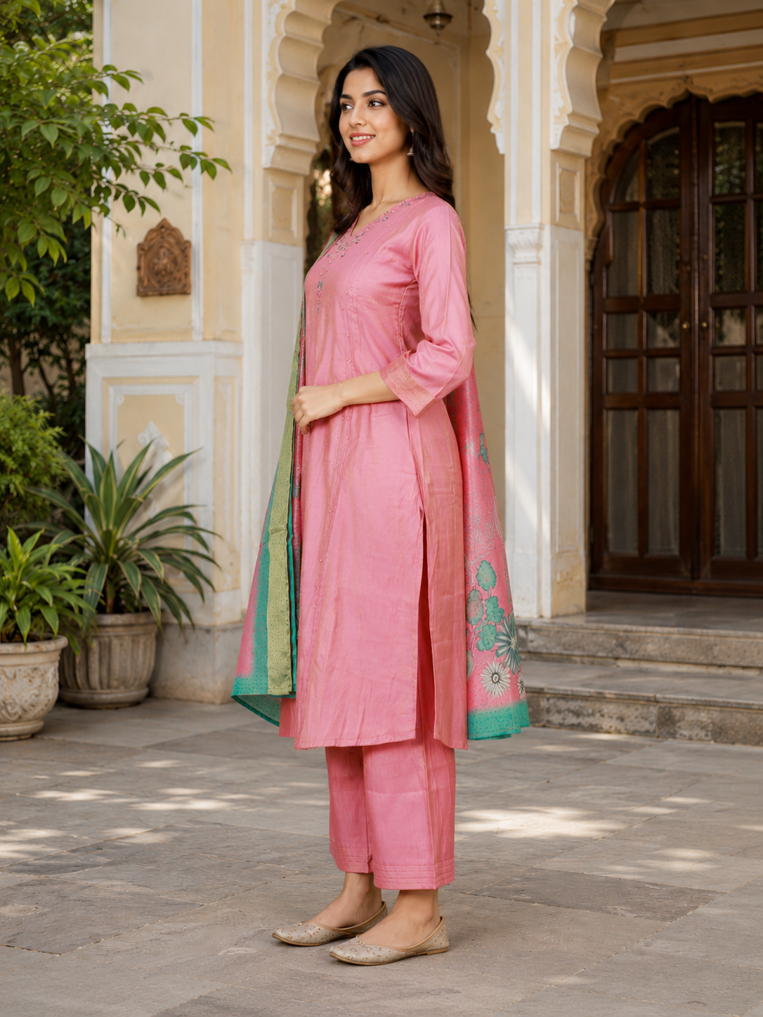 Women's Pink Imported Fabric Embroidered Kurta Set with Dupatta 2404PR-445-PINK - Image 4