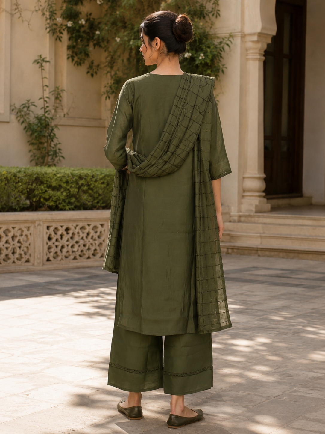 Women’s Olive Green Embroidered Suit Set with Dupatta 8853EM-396-GRN - Image 4