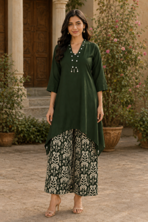 Women’s Bottle Green Imported Fabric Kurti & Palazzo Set LD70PL-427-D GRN