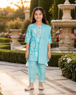 Elegant Sky Blue Girls Ethnic Kurta Pant Set H1159-246-BLU