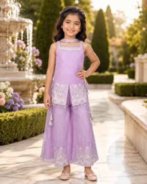 11919 Princess Lavender Embroidered Girls Party Wear Sharara Set 11919-268-LAV