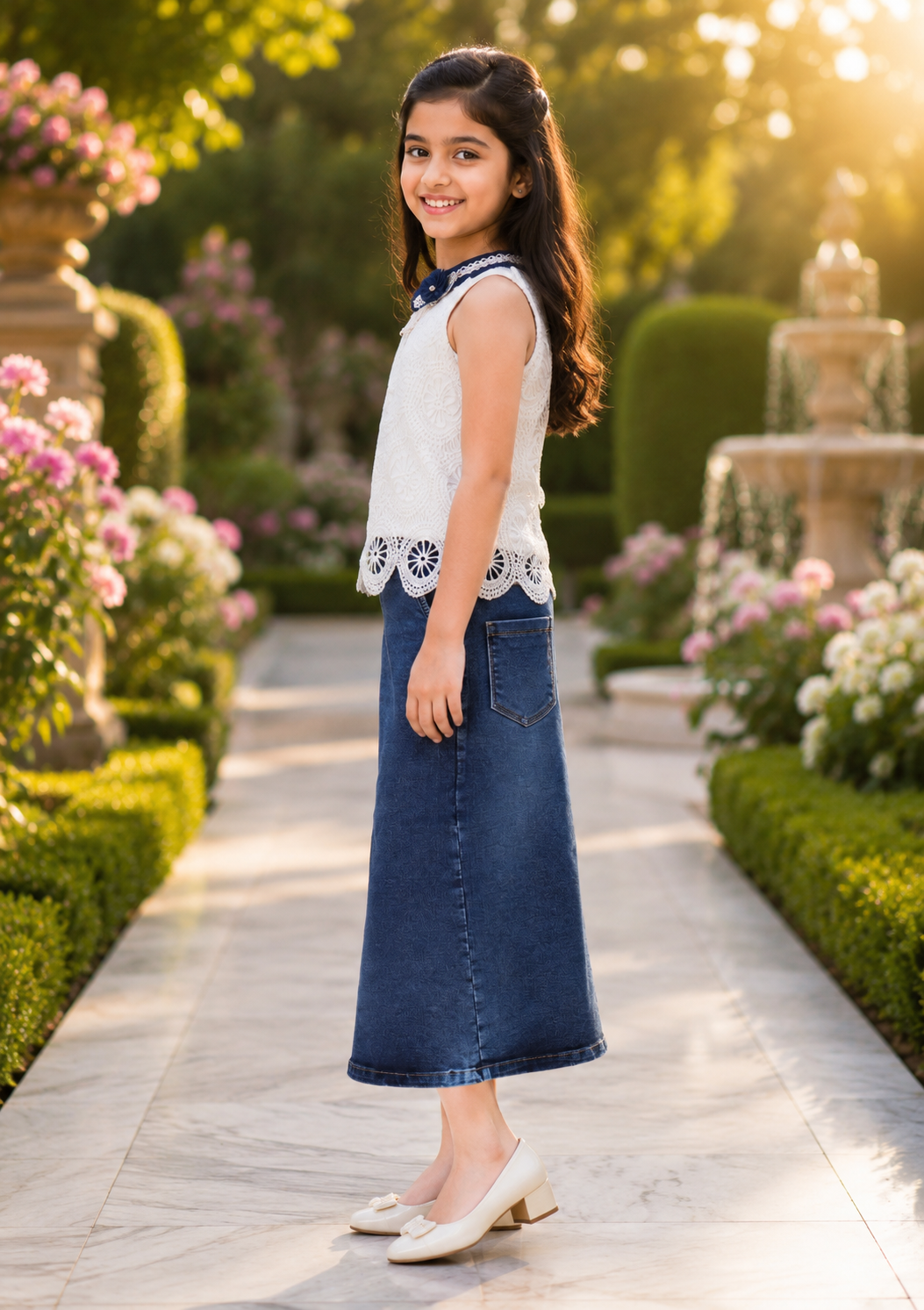 Elegant White & Navy Girls Designer Co-Ord Set 588EM-450-BLU - Image 2