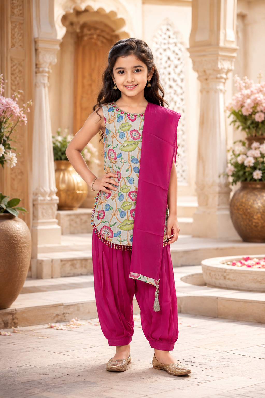 Elegant Multicolor Girls Ethnic Patiala Suit Set 11885-268-PNK