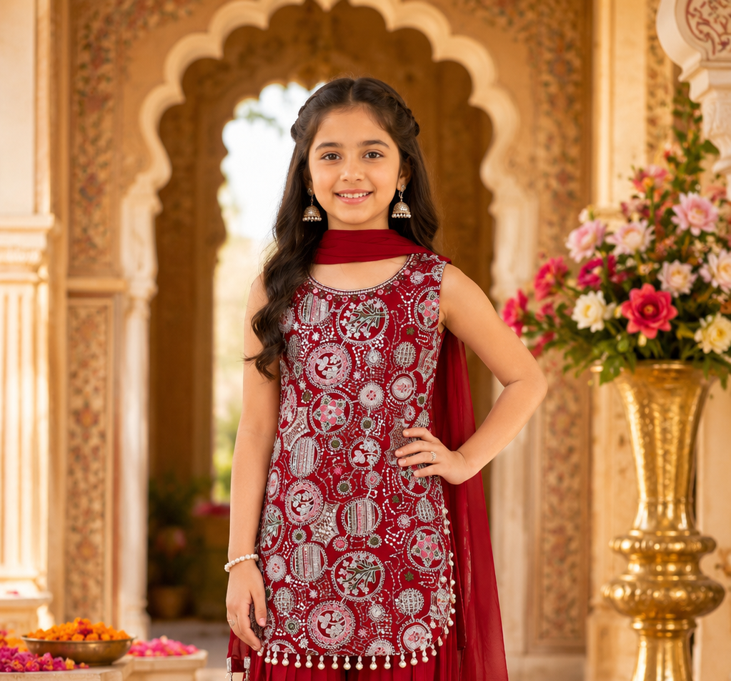 Royal Rani Embroidered Girls Ethnic Suit Set 11910-268-RNI - Image 5