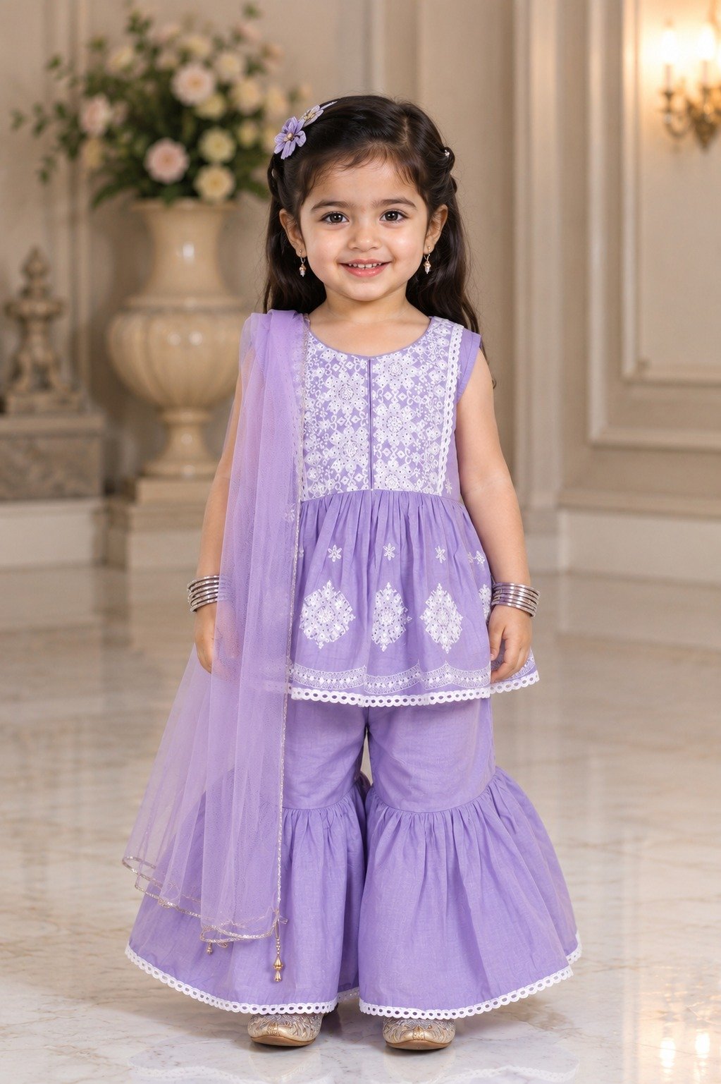 27806FL Elegant Lavender Cotton Sharara Set for Girls 27806FL-268-MVE