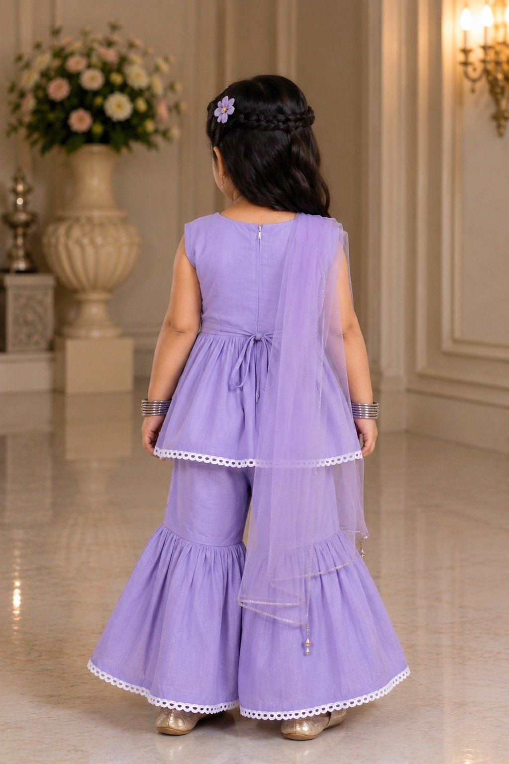 27806FL Elegant Lavender Cotton Sharara Set for Girls 27806FL-268-MVE - Image 3