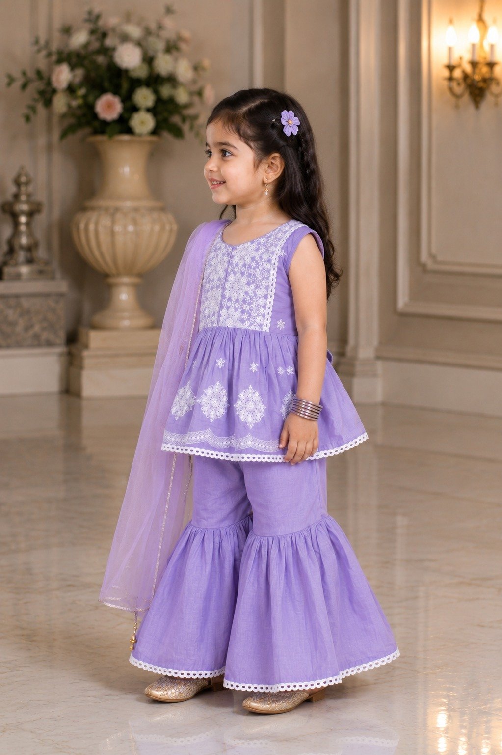 27806FL Elegant Lavender Cotton Sharara Set for Girls 27806FL-268-MVE - Image 4