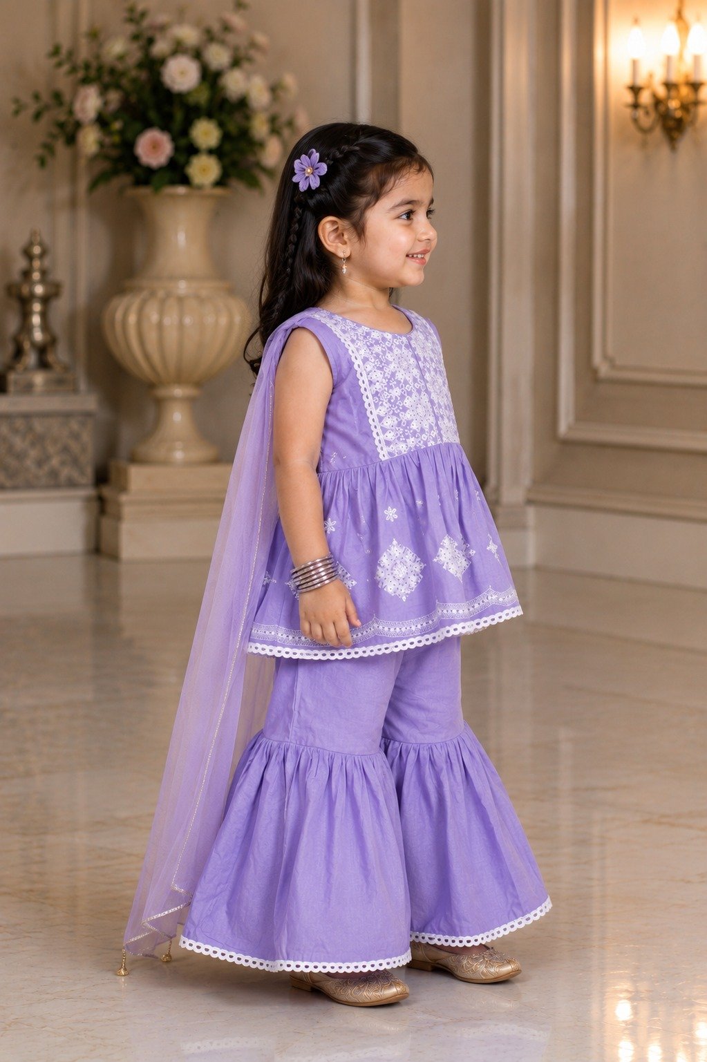 27806FL Elegant Lavender Cotton Sharara Set for Girls 27806FL-268-MVE - Image 2