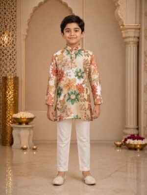 440EM Premium Boys' Floral Printed Ethnic Kurta & Pajama Set | Imported Fabric  440EM-366-FWN