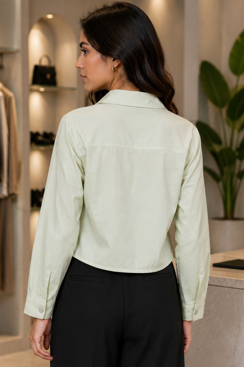 M17 Elegant Pastel Green Imported Fabric Crop Shirt M17-406-C GRN - Image 4