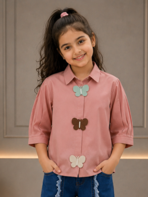 490FL Girls Premium Imported Designer Top | Butterfly Embellished Casual Wear 490FL-24-PCH