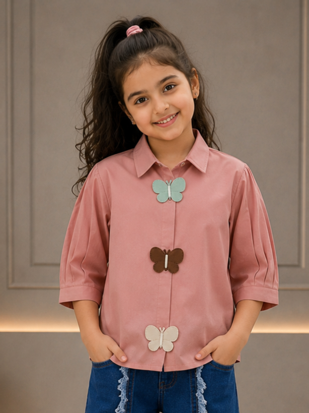 490FL Girls Premium Imported Designer Top | Butterfly Embellished Casual Wear 490FL-24-PCH