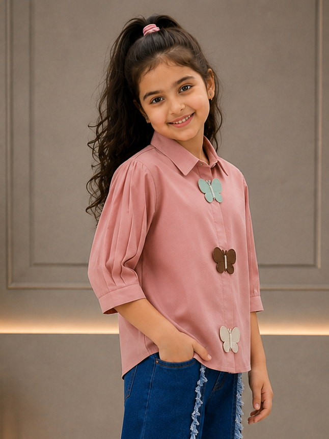 490FL Girls Premium Imported Designer Top | Butterfly Embellished Casual Wear 490FL-24-PCH - Image 3