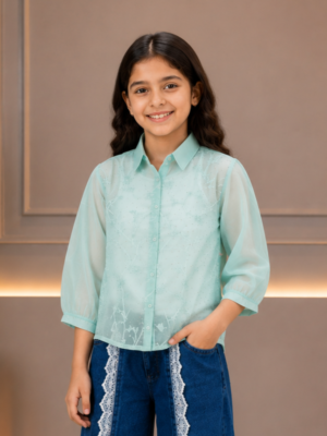 495FL Girls Premium Imported Sheer Designer Top | Elegant Casual Wear 495FL-24-L GRN
