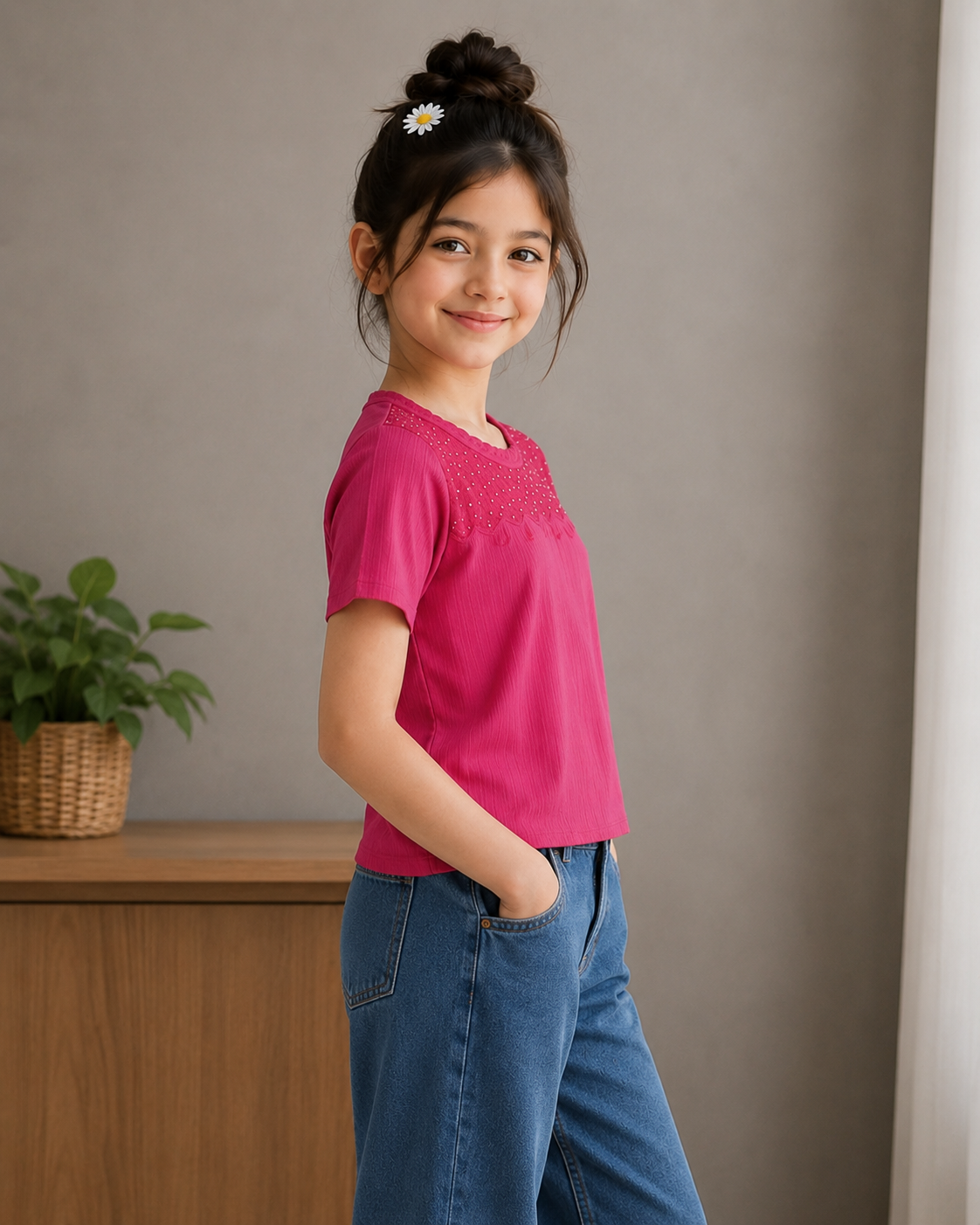495PL Girls Premium Imported Netting Top | Stylish Pink Casual Top495PL-24-RNI - Image 4
