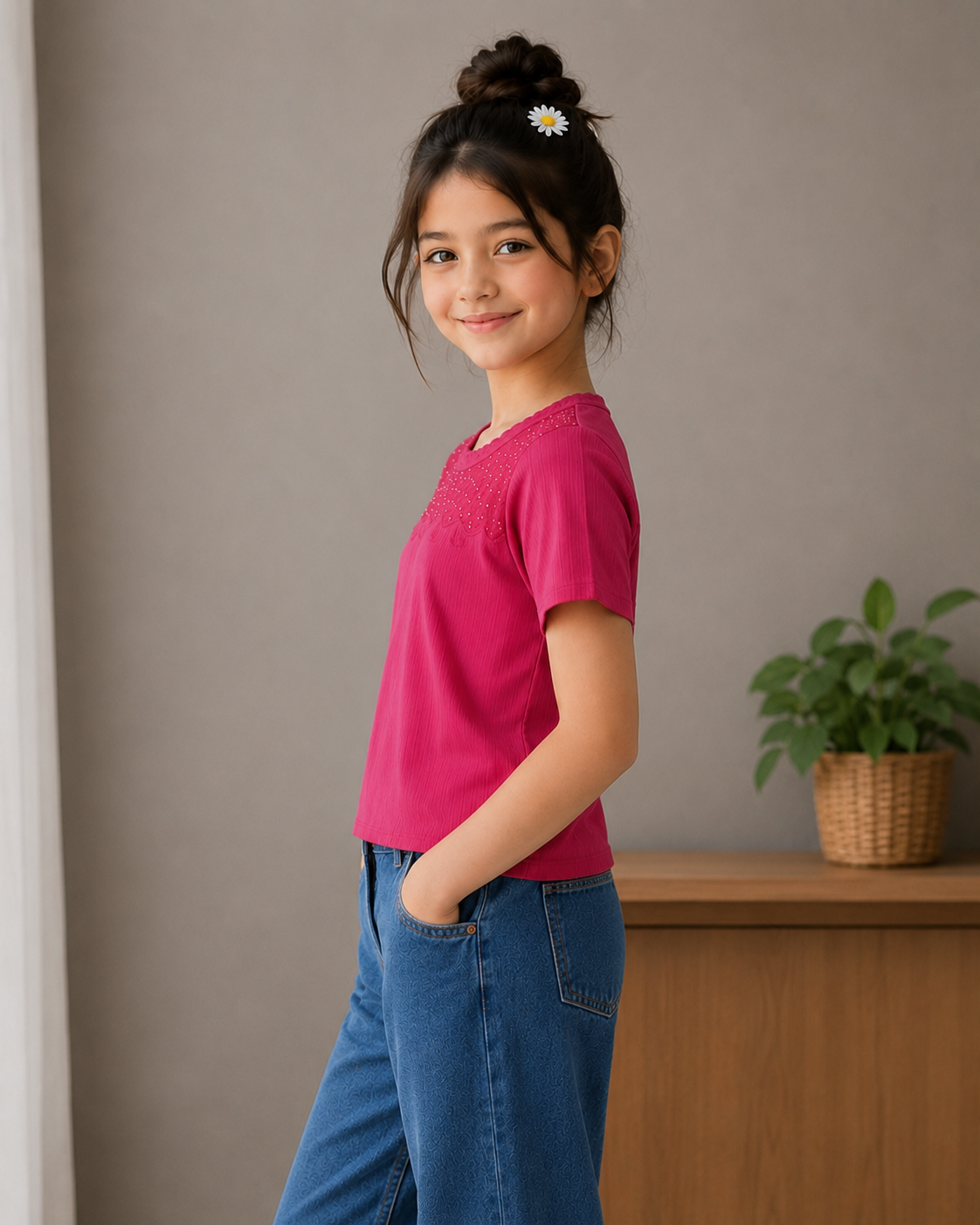 495PL Girls Premium Imported Netting Top | Stylish Pink Casual Top495PL-24-RNI - Image 3