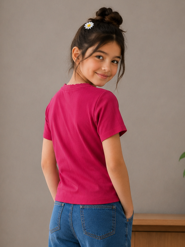 495PL Girls Premium Imported Netting Top | Stylish Pink Casual Top495PL-24-RNI - Image 2