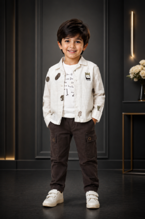 1864PT Boys Premium Cotton Printed Shirt, T-Shirt & Cargo Pant Set 1864PT-29-CF