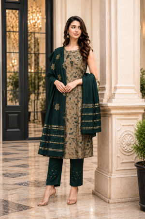 270EM  Premium Viscose Summer Jacquard Fabric – Soft, Breathable & Elegant270EM-445-GRN