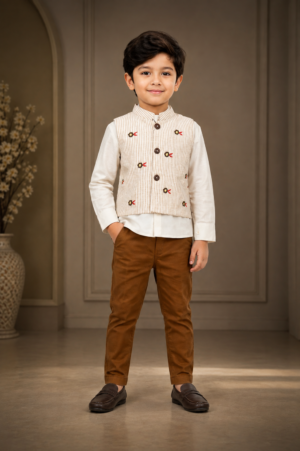 141LN Boys Premium Shirt & Waistcoat Set – Smart Ethnic Casual Outfit 141LN-29-BWN