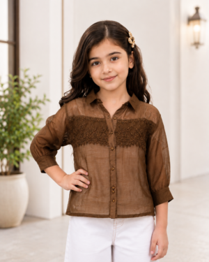 515FL Girls Premium Imported Designer Top | Elegant Lace Party Wear 515FL-24-BRW