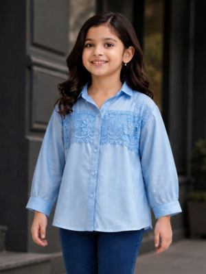 515FL Girls Premium Imported Designer Top | Elegant Lace Casual Wear 515FL-24-BLU