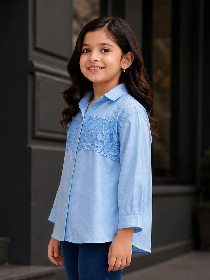 515FL Girls Premium Imported Designer Top | Elegant Lace Casual Wear 515FL-24-BLU - Image 4