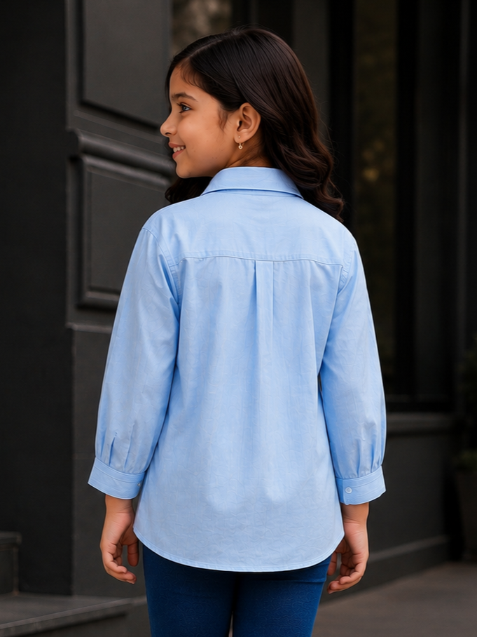515FL Girls Premium Imported Designer Top | Elegant Lace Casual Wear 515FL-24-BLU - Image 3