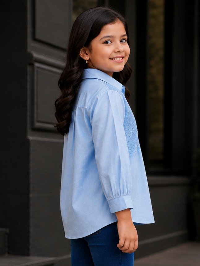 515FL Girls Premium Imported Designer Top | Elegant Lace Casual Wear 515FL-24-BLU - Image 2