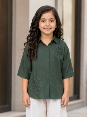 545APT Girls Premium Imported Designer Top | Elegant Floral Casual Wear 545APT-24-D GRN