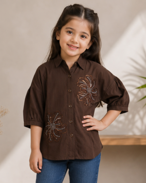 545APT Girls Premium Imported Designer Top | Elegant Floral Casual Wear 545APT-24-BRW